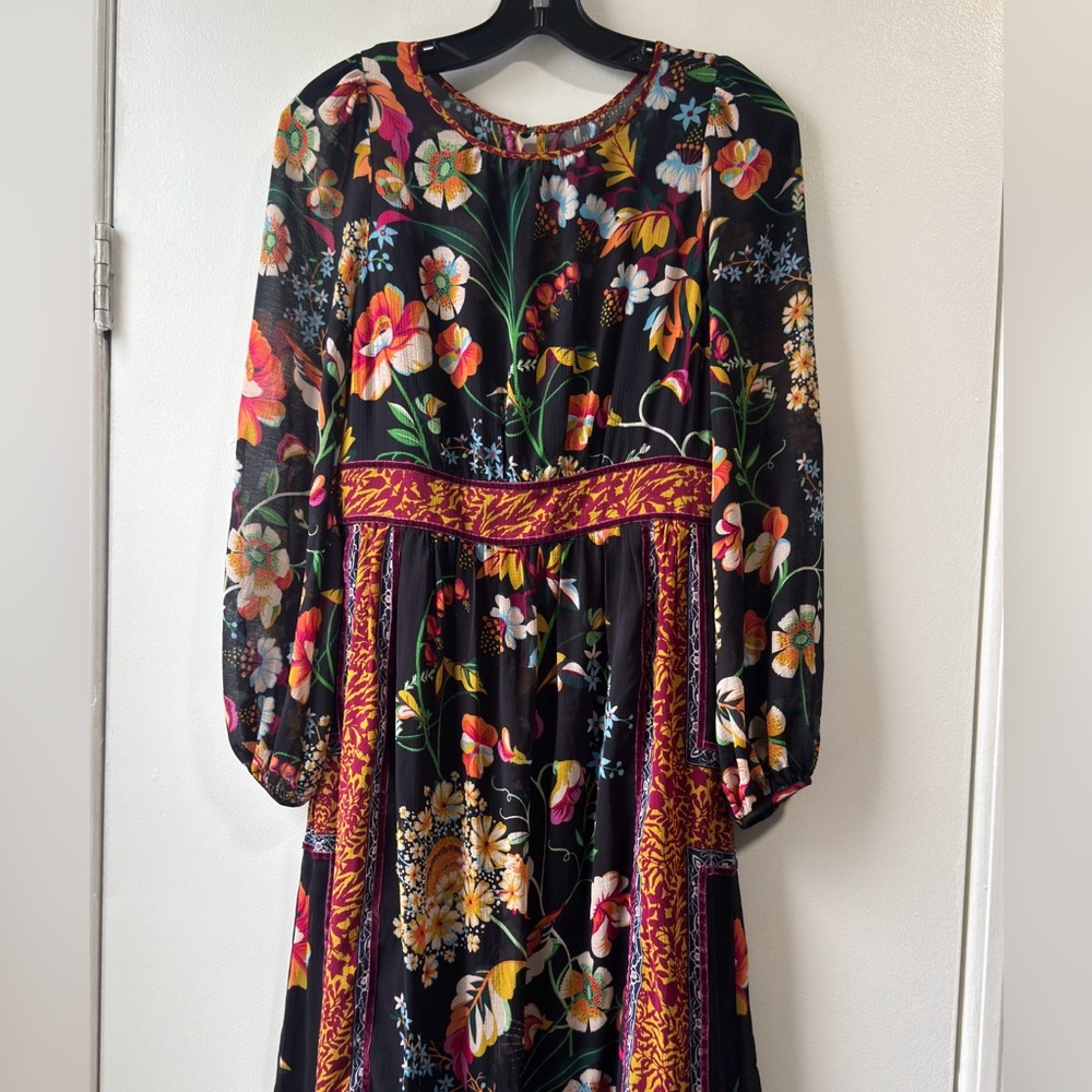 Anthropologie Black and Orange Tiered Sundress with Bishop Sleeves - Picture 13 of 16